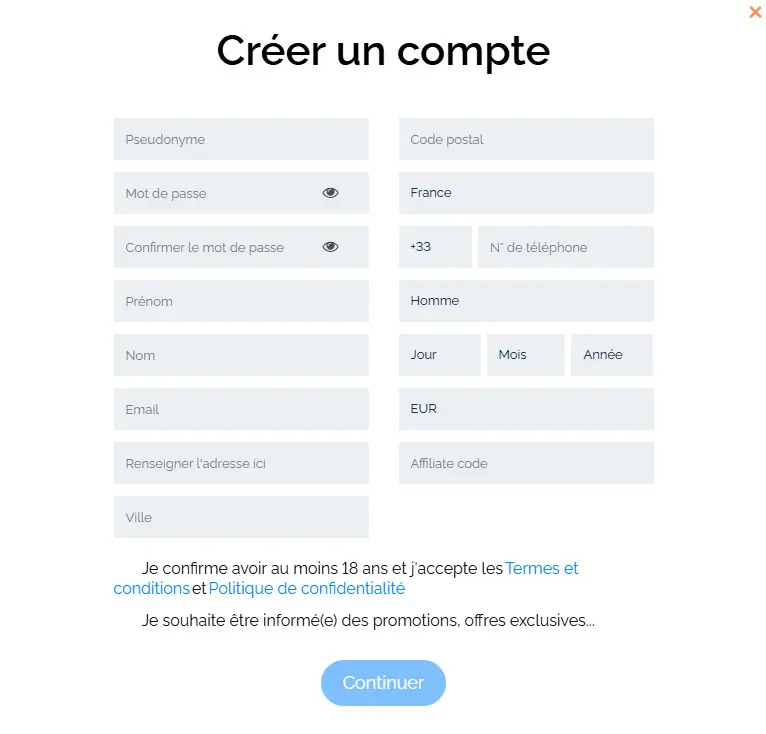 Proceso de registro MR BET CASINO
